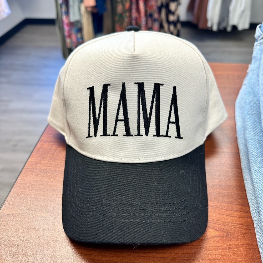 Black & White Embroidered MAMA Baseball Cap Hat